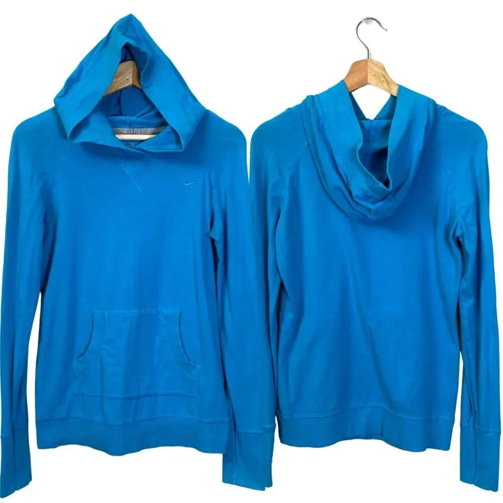 Vintage Nike Long Sleeve Hooded Pullover Sweatshirt Women's Medium Blue Active